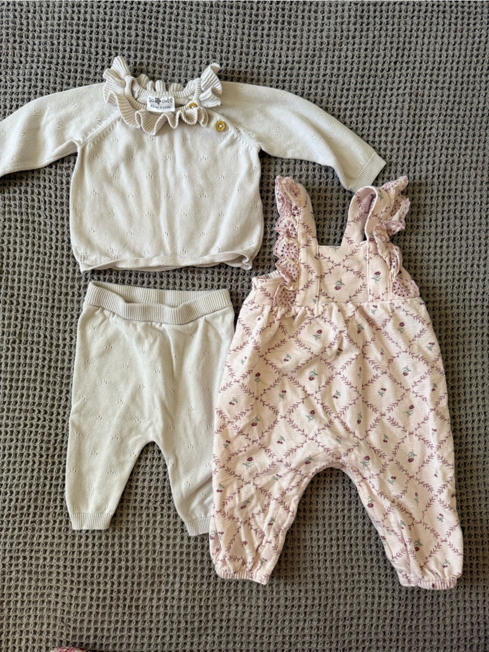 100% Cotton Pink Romper and Cream 2pc Set